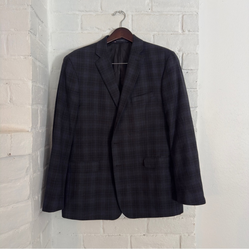 Calvin Klein Gray Windowpane Wool Sport Coat 48R Extreme Slim Fit Blazer